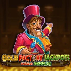 Gold Factory Jackpots Mega Moolah online game logo by Aurum Signature Studios on spinfincasino.eu.com
